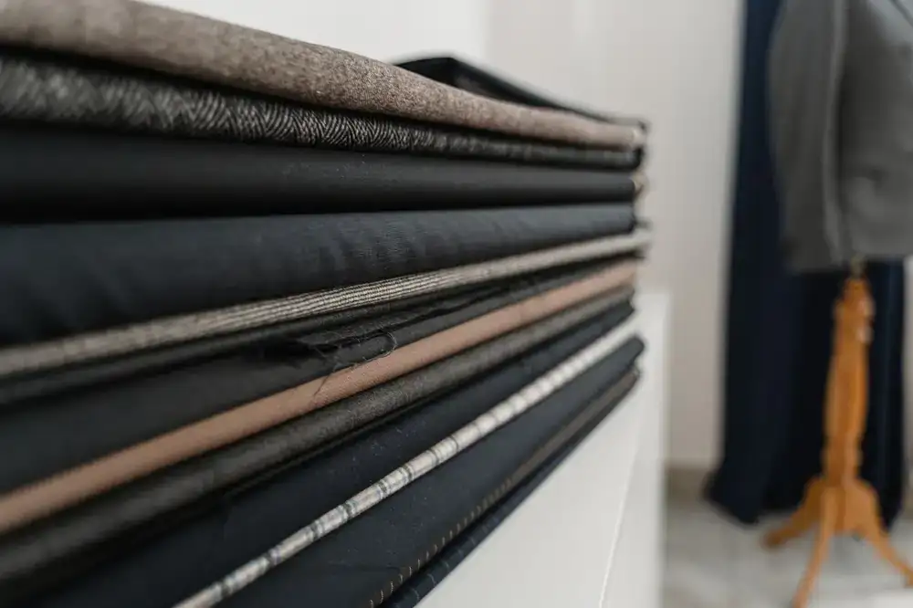 Close up of a tailored suit fabric